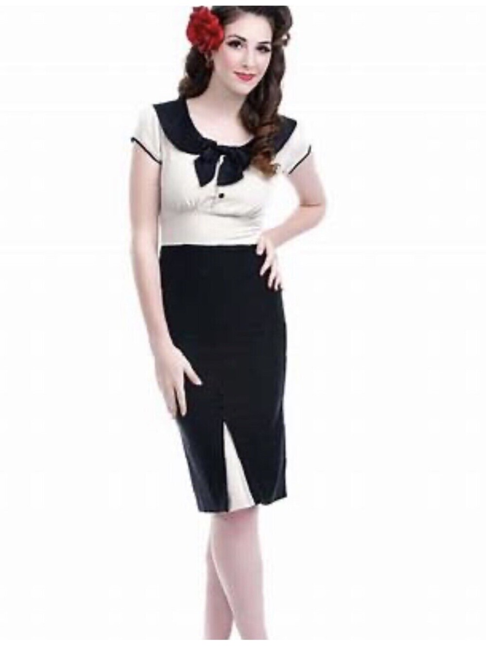 Stop Staring Von-Sweet Fitted XL Dress Rockabilly Tan Black Wiggle $239